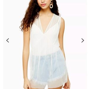NWT elegant tulle overlay bodysuit snap crotch